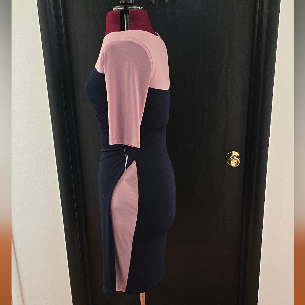 NWT Navy Pink Ruched Waist Dress - Picture 7 of 7